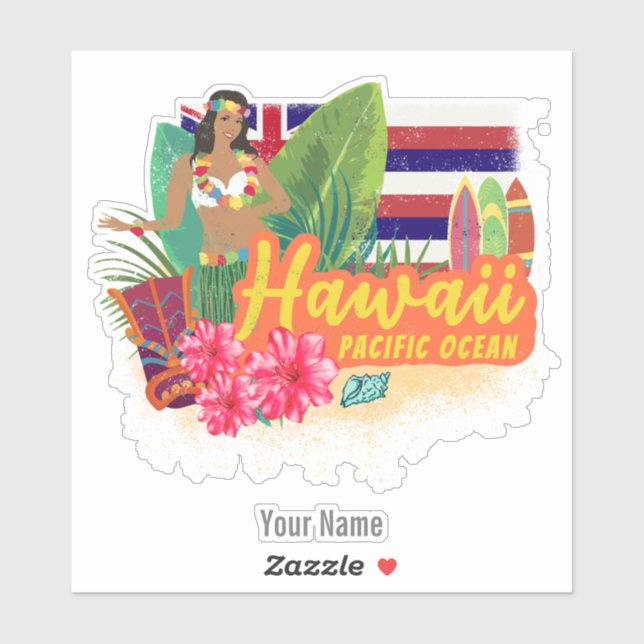Hawaii Hula Dancer Retro Pacific Vintag Souvenir Aufkleber (Blatt)