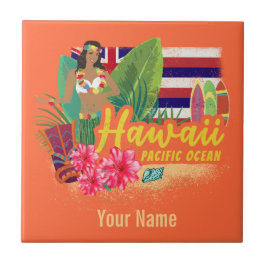 Hawaii Hula Dancer Retro Pacific Vintag Souvenir Fliese