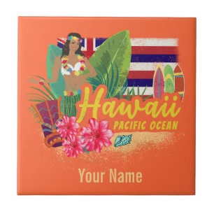 Hawaii Hula Dancer Retro Pacific Vintag Souvenir Fliese