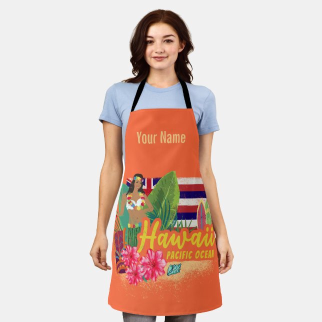 Hawaii Hula Dancer Retro Pacific Vintag Souvenir Schürze (Getragen)