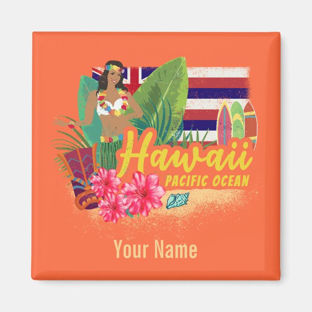 Hawaii Hula Dancer Retro Pacific Vintage Souvenir Magnet (Vorne)