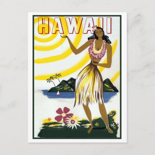 Hawaii, Hula Girl, Insel, Vintage Postkarte (Vorderseite)