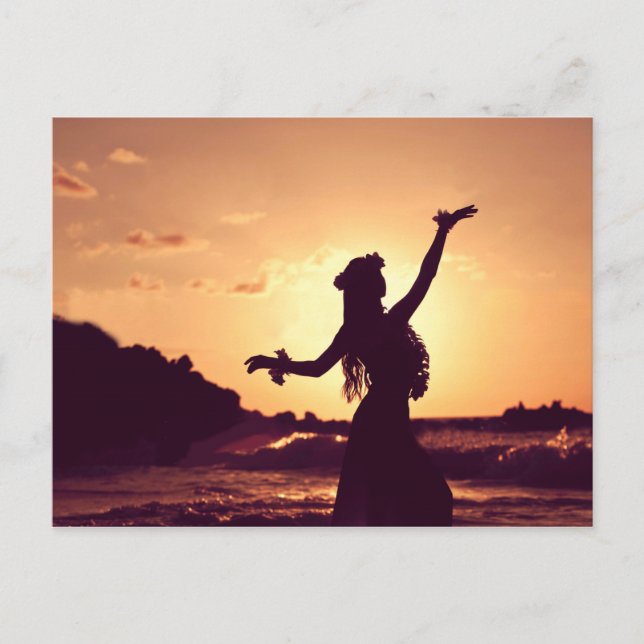 Hawaii, hula Girl Silhouette bei Sonnenuntergang,  Postkarte (Vorderseite)