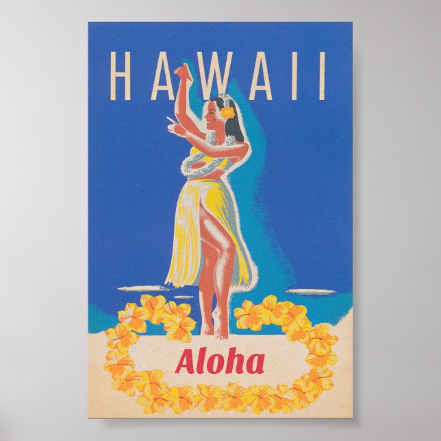 Hawaii Hula Girl Vintage Travel Poster (Vorne)