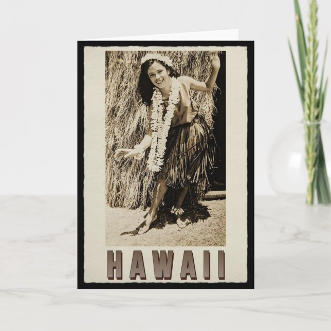 Hawaii Hula Girl Vintages Foto Karte (Vorderseite)