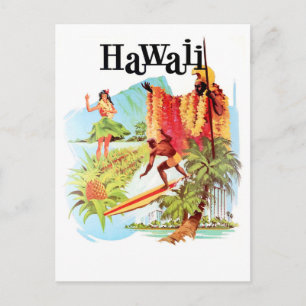Hawaii, Hula-Mädchen und Einheimische heißen dich Postkarte