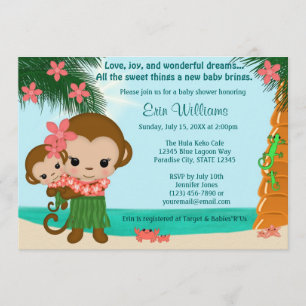 Hawaii Hula Monkey Invitation Baby shower Beach