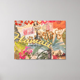 Hawaii Hula Reise Blumen Vintage Leinwanddruck