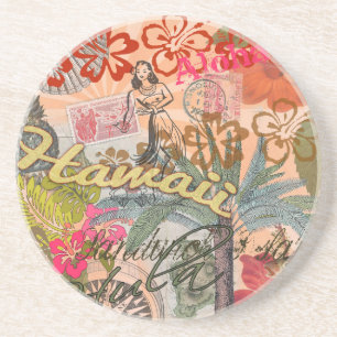 Hawaii Hula Reise Blumen Vintage Sandstein Untersetzer