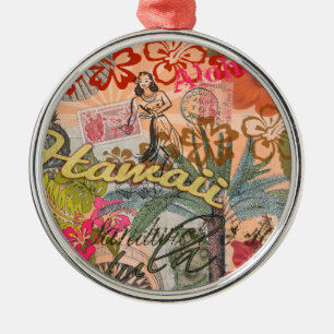 Hawaii Hula Reise Blumen Vintage Silbernes Ornament