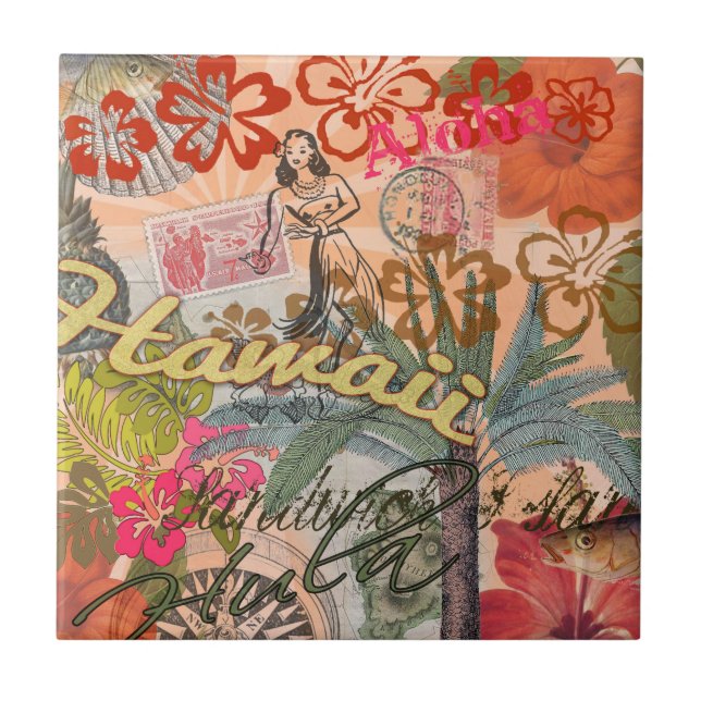 Hawaii Hula Travel Blume Vintag Fliese (Vorderseite)