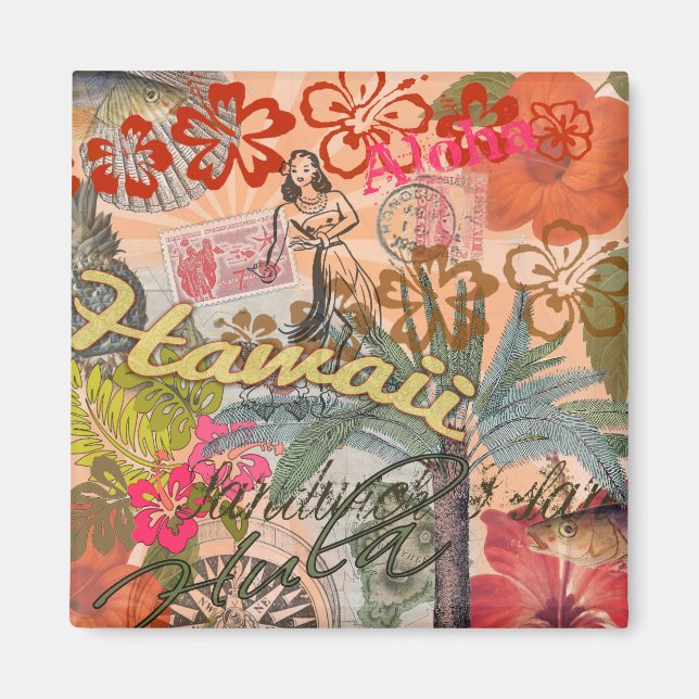 Hawaii Hula Travel Blume Vintag Magnet (Vorne)
