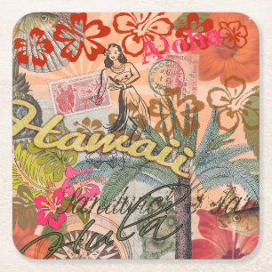 Hawaii Hula Travel Blume Vintag Rechteckiger Pappuntersetzer