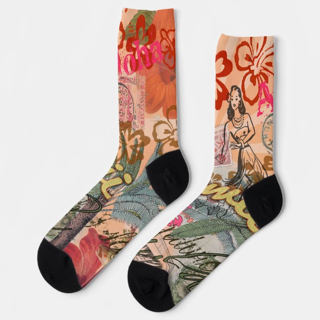 Hawaii Hula Travel Blume Vintag Socken (Linkes Detail)