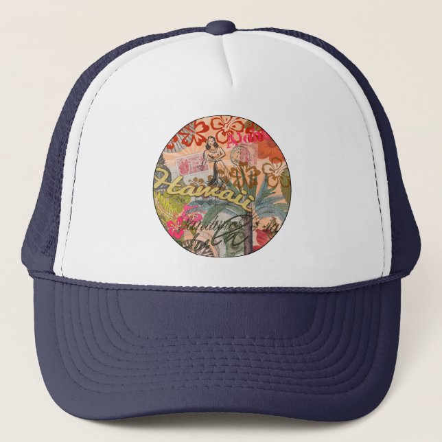 Hawaii Hula Travel Blume Vintag Truckerkappe (Vorderseite)