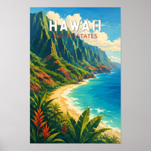 Hawaii-Illustration Reise Kunst Vintage Poster