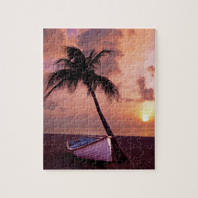 Hawaii Island Travel Beach Sunset Palm Tree Boat (Vertikal)