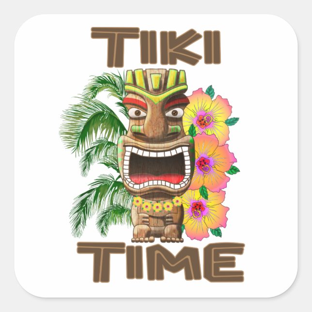 Hawaii Luau Tiki Time Quadratischer Aufkleber (Vorderseite)