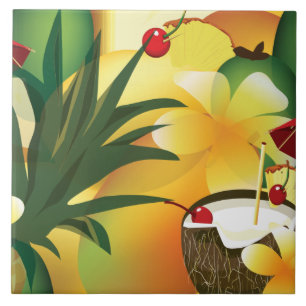 Hawaii Luau Tropical Tiki Bar Large Tile Fliese