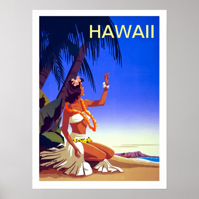 Hawaii, Mädchen auf der Tropeninsel, Vintage-Reise Poster (Vorne)