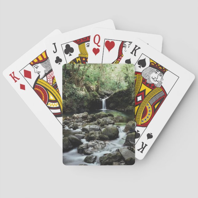Hawaii, Maui, Ein Wasserfall mündet in Blue Pool Spielkarten (Rückseite)