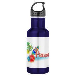 Hawaii mit Palmen, Blume und Surfbrett Edelstahlflasche