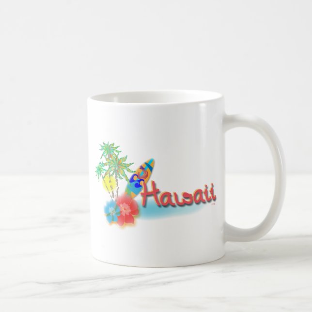 Hawaii mit Palmen, Blume und Surfbrett Kaffeetasse (Rechts)