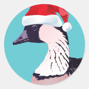 Hawaii Nene Blue Christmas Goose Santa Kalikimaka Runder Aufkleber
