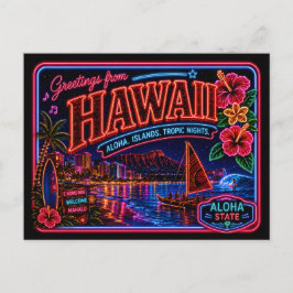 Hawaii Neon State Retro Vintage Postkarte