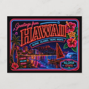 Hawaii Neon State Retro Vintage Postkarte