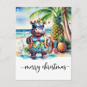 Hawaii Nilpferd feiert Weihnachten am Strand  Postkarte
