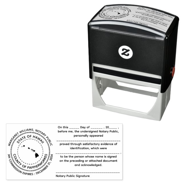 Hawaii Notary Public Recognition Briefmarke Permastempel (Beispiel)