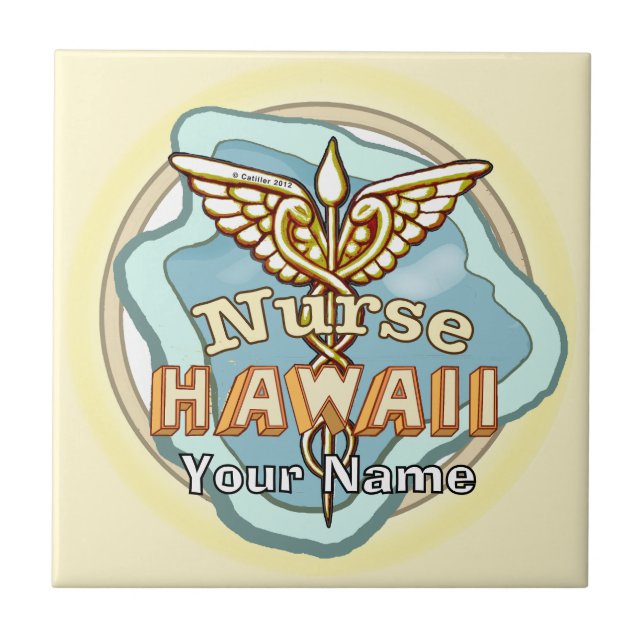 Hawaii Nurse Caduceus tile Fliese (Vorderseite)