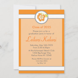 Hawaii-Orange-Thema Hibiskus Abschluss Einladung