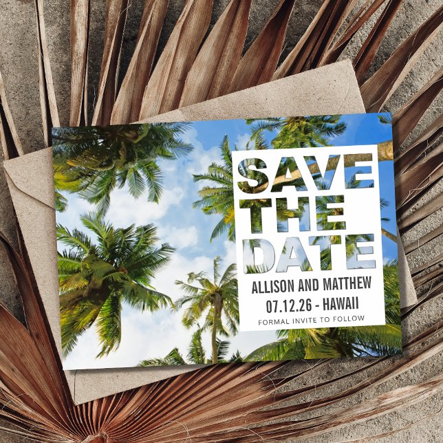 Hawaii Palm Tree Beach Wedding Foto Save The Date (Von Creator hochgeladen)