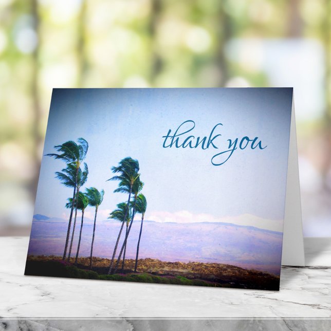 Hawaii palm trees & purple mountain thank you card dankeskarte (Von Creator hochgeladen)