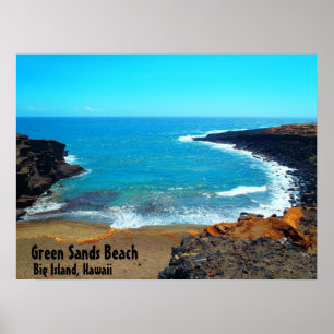 Hawaii-Plakat Insel des grünen Sand-Strandes Poster