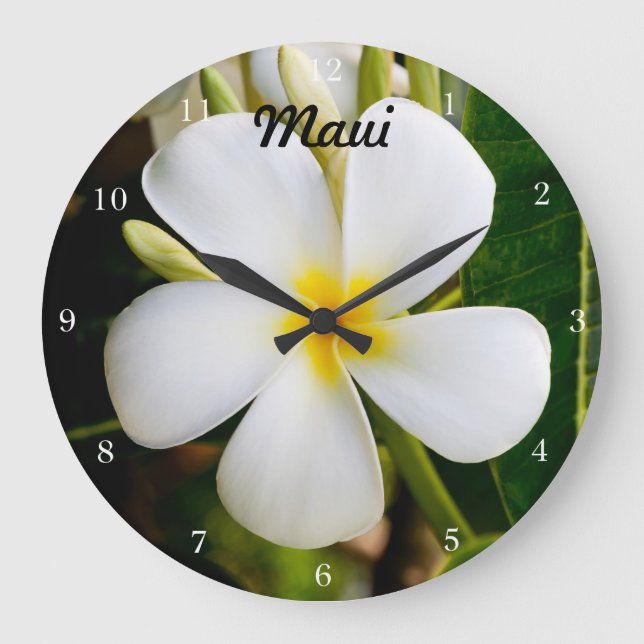 Hawaii Plumeria Große Wanduhr (Vorderseite)