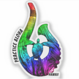 Hawaii Praxis Aloha Honu Tribal Hook NeonRainbow Aufkleber