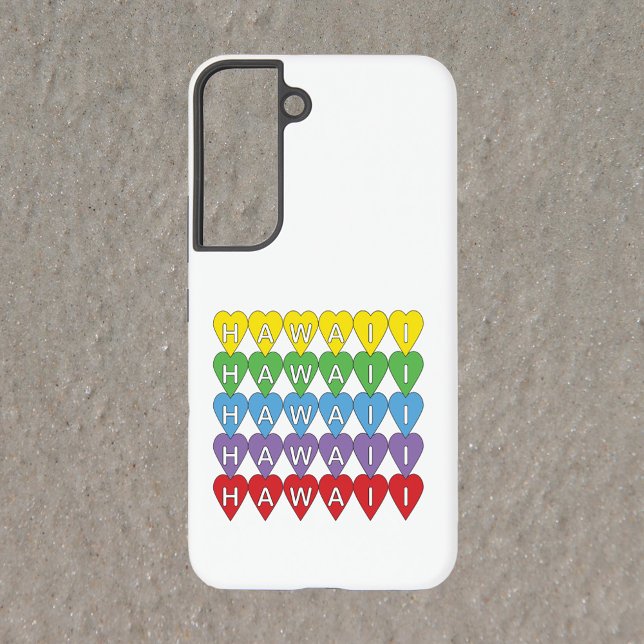 Hawaii Rainbow Hearts Samsung Galaxy Hülle (A phone that says Hawaii with yellow, green, blue, purple and red hearts)