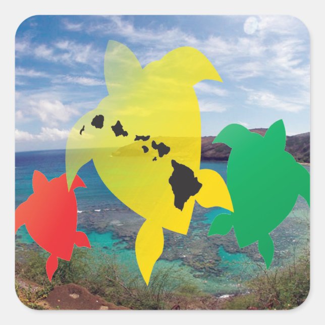 Hawaii Reggae Turtles Quadratischer Aufkleber (Vorderseite)