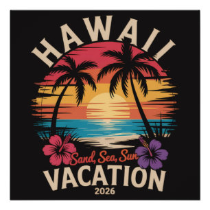 Hawaii-Reise 2026 Sommerferien Strand Poster