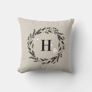 Hawaii Rustic Wreath Monogram Throw Kissen