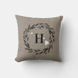 Hawaii Rustic Wreath Monogram Throw Kissen