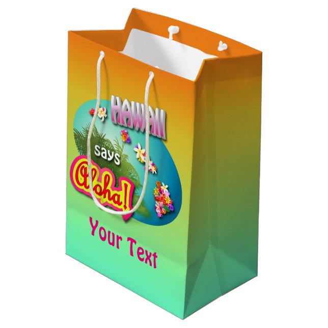 Hawaii sagt Aloha! Mittlere Geschenktüte (Rückseite Schrägansicht)