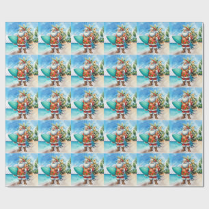Hawaii Santa Claus hält Surfboard Weihnachten Geschenkpapier
