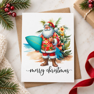 Hawaii Santa Claus hält Surfbrett Weihnachten Postkarte