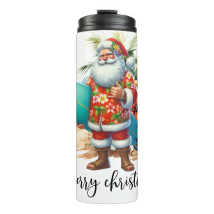 Hawaii Santa Claus hält Weihnachten ein Surfbrett Thermosbecher