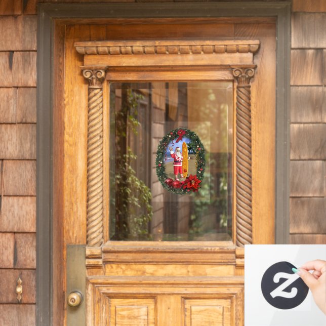 Hawaii Santa mit Surfboard Fensteraufkleber (Haustür)