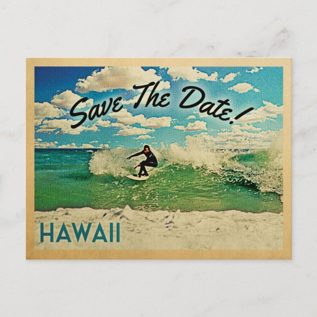Hawaii Save the Date Surfing Ankündigungspostkarte (Vorderseite)